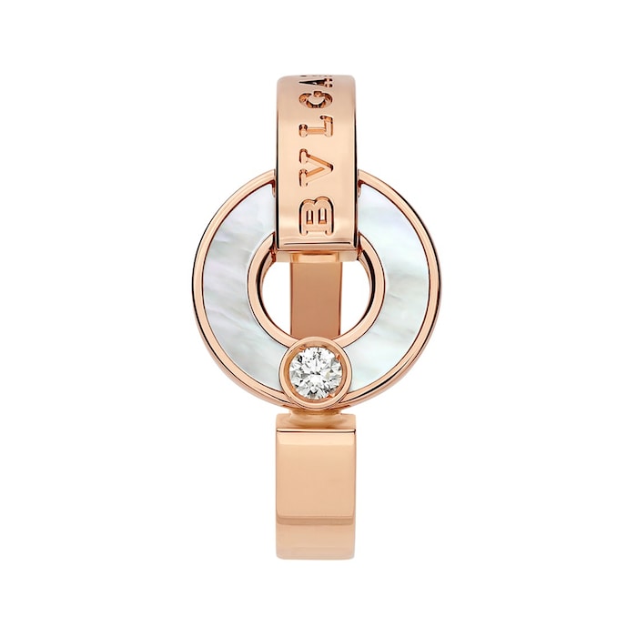 Bvlgari Jewelry 18k Rose Gold 0.04cttw Diamond and Mother of Pearl Bvlgari Bvlgari Ring Size 6.5