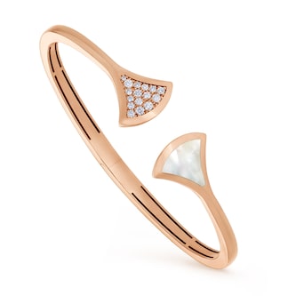 Bvlgari Jewelry 18k Rose Gold Divas' Dream 0.16cttw Diamond and Mother of Pearl Bracelet Size Small