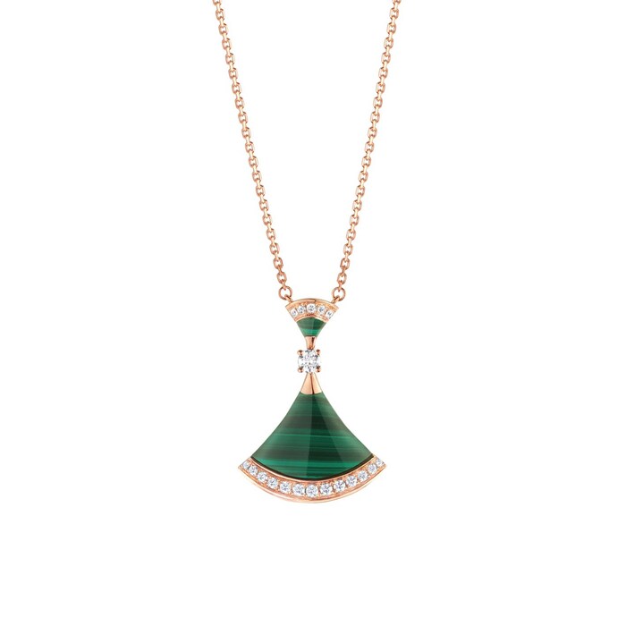 Bvlgari Jewelry 18k Rose Gold 0.28cttw Diamond and Malachite Divas Dream Pendant 16-17"