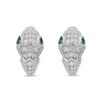 Bvlgari Jewelry 18K White Gold Serpenti Diamond & Emerald Snake Earrings Bvlgari Jewelry 18K White Gold Serpenti Diamond & Emerald Snake Earrings