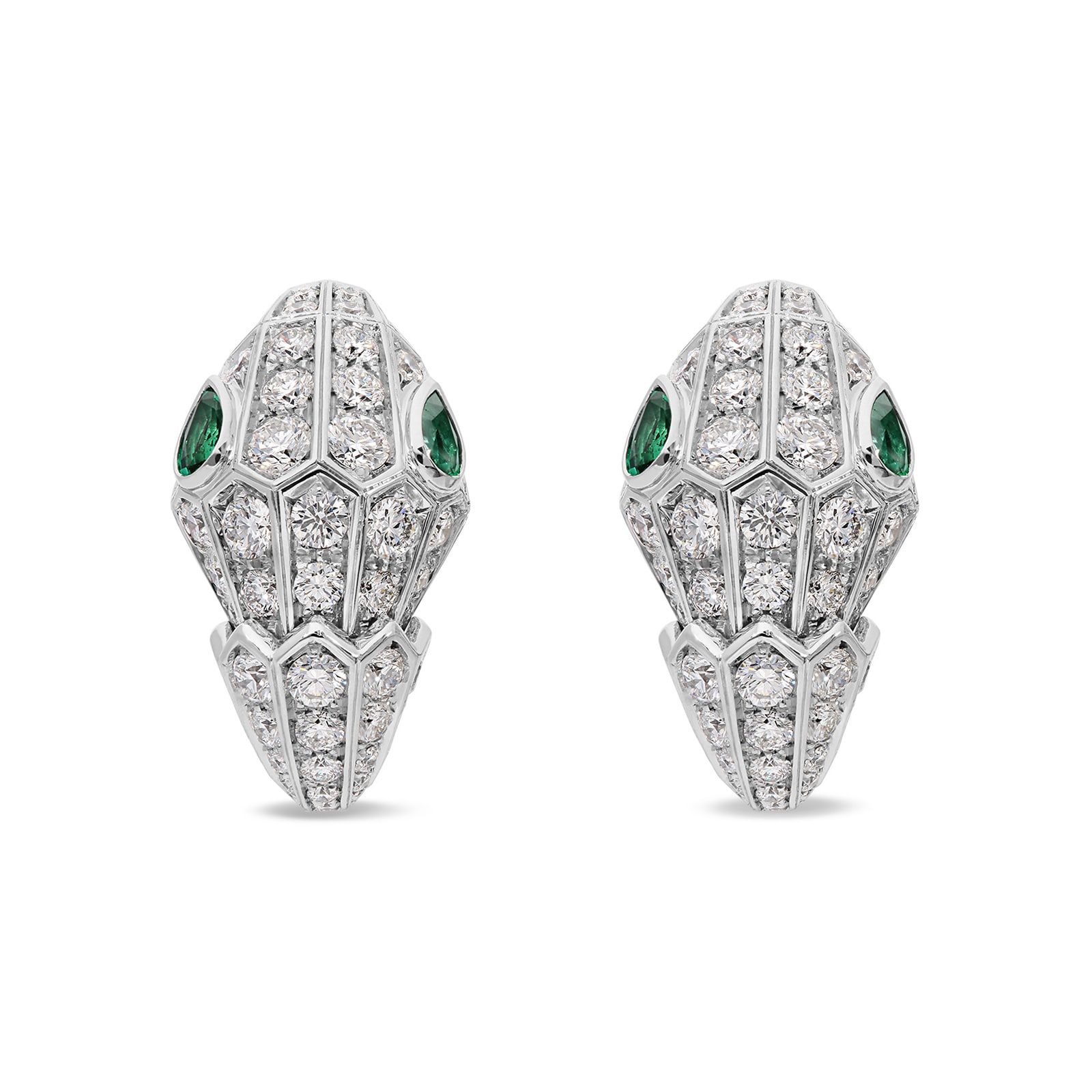 Bvlgari Jewelry 18K White Gold Serpenti Diamond & Emerald Snake Earrings