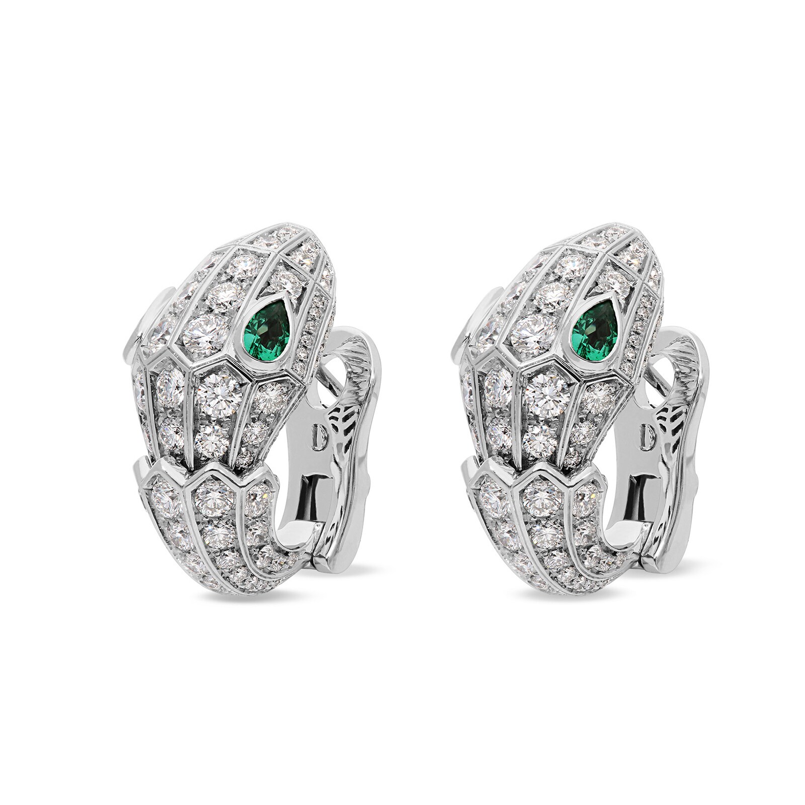 Bvlgari Jewelry 18K White Gold Serpenti Diamond & Emerald Snake Earrings