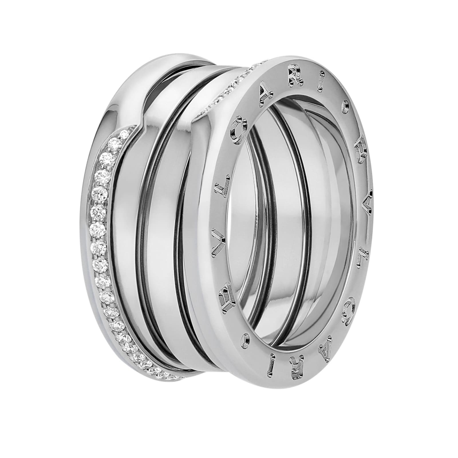 Bvlgari Jewelry 18k White Gold 0.23cttw Diamond B.Zero1 3 Band Ring Size 7