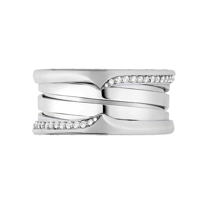 Bvlgari Jewelry 18k White Gold 0.23cttw Diamond B.Zero1 3 Band Ring Size 7