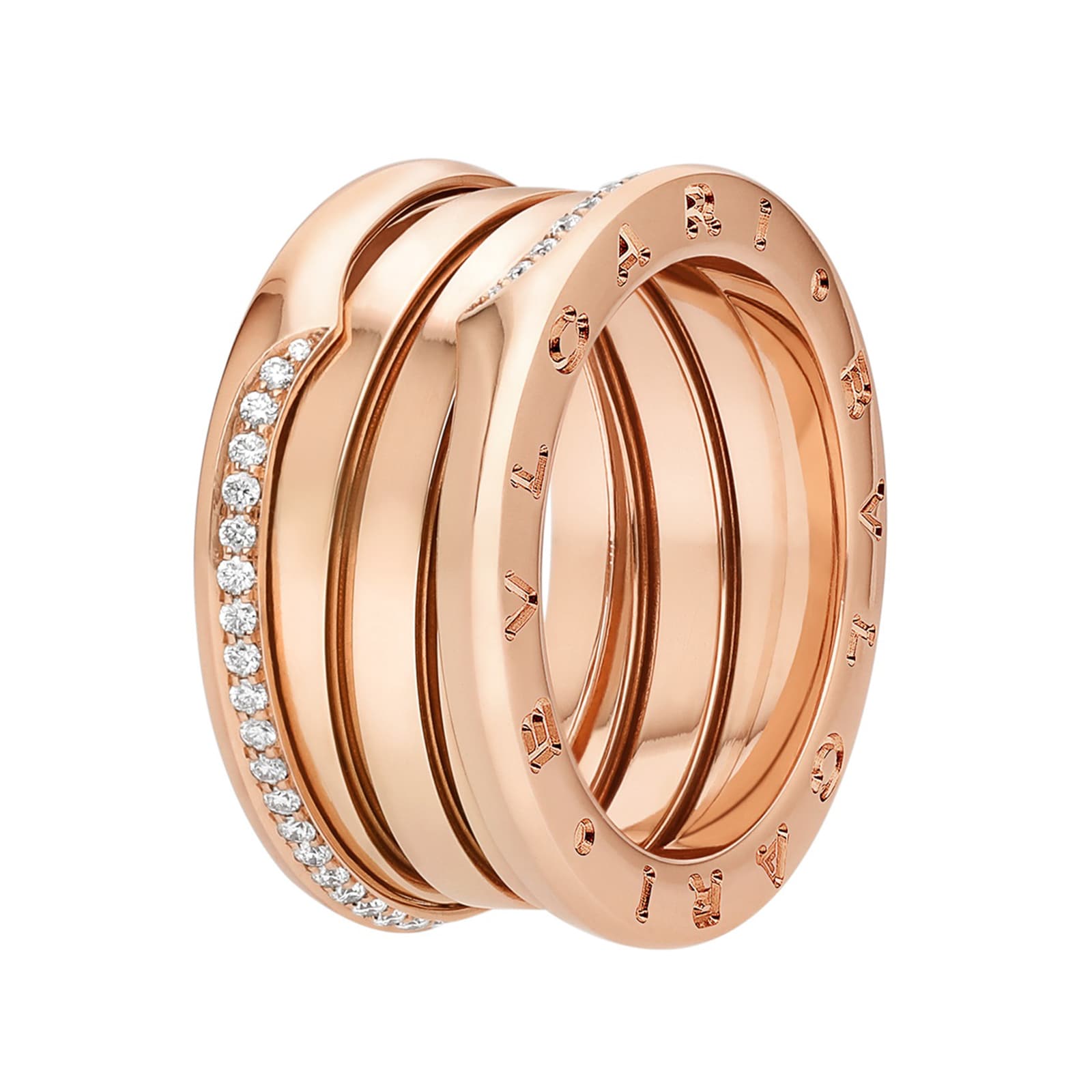 Bvlgari Jewelry 18k Rose Gold 0.23cttw Diamond B.Zero1 3 Band Ring Size 7.25