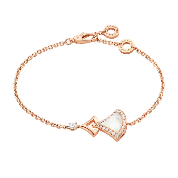 Bvlgari Jewelry 18k Rose Gold 0.31cttw Diamond and Mother of Pearl Divas Dream Bracelet Size S/M