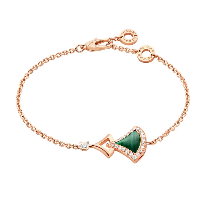 Bvlgari Jewelry 18k Rose Gold 0.31cttw Diamond and Malachite Divas Dream Bracelet Size M/L