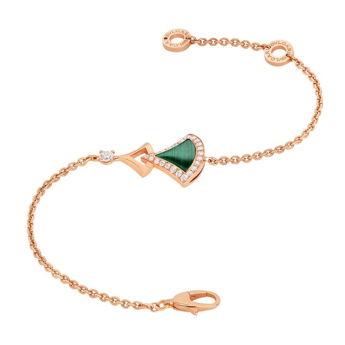 Bvlgari Jewelry 18k Rose Gold 0.31cttw Diamond and Malachite Divas Dream Bracelet Size M/L