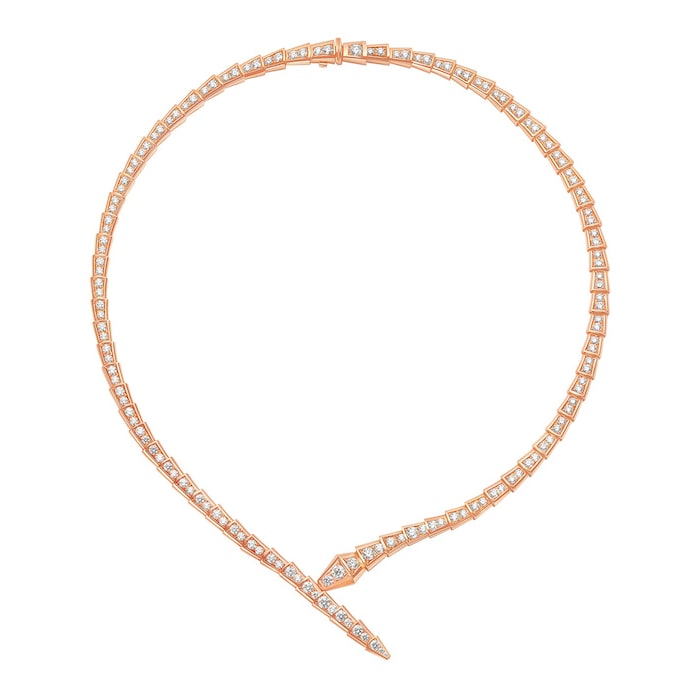 Bvlgari Jewelry 18k Rose Gold 5.29cttw Full Pave Diamond Serpenti Viper Necklace Size Large