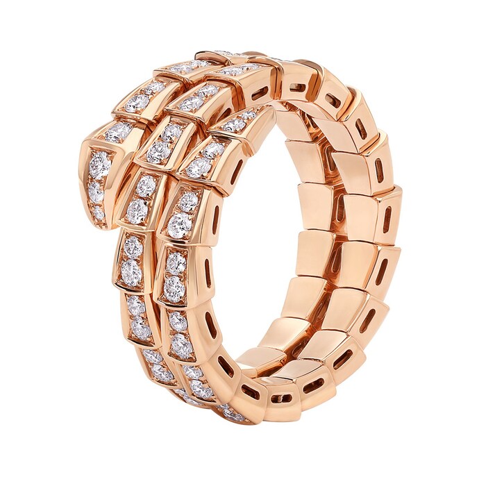 Bvlgari Jewelry 18k Rose Gold 1.22cttw Diamond Serpenti Viper 2 Row Ring Size Large