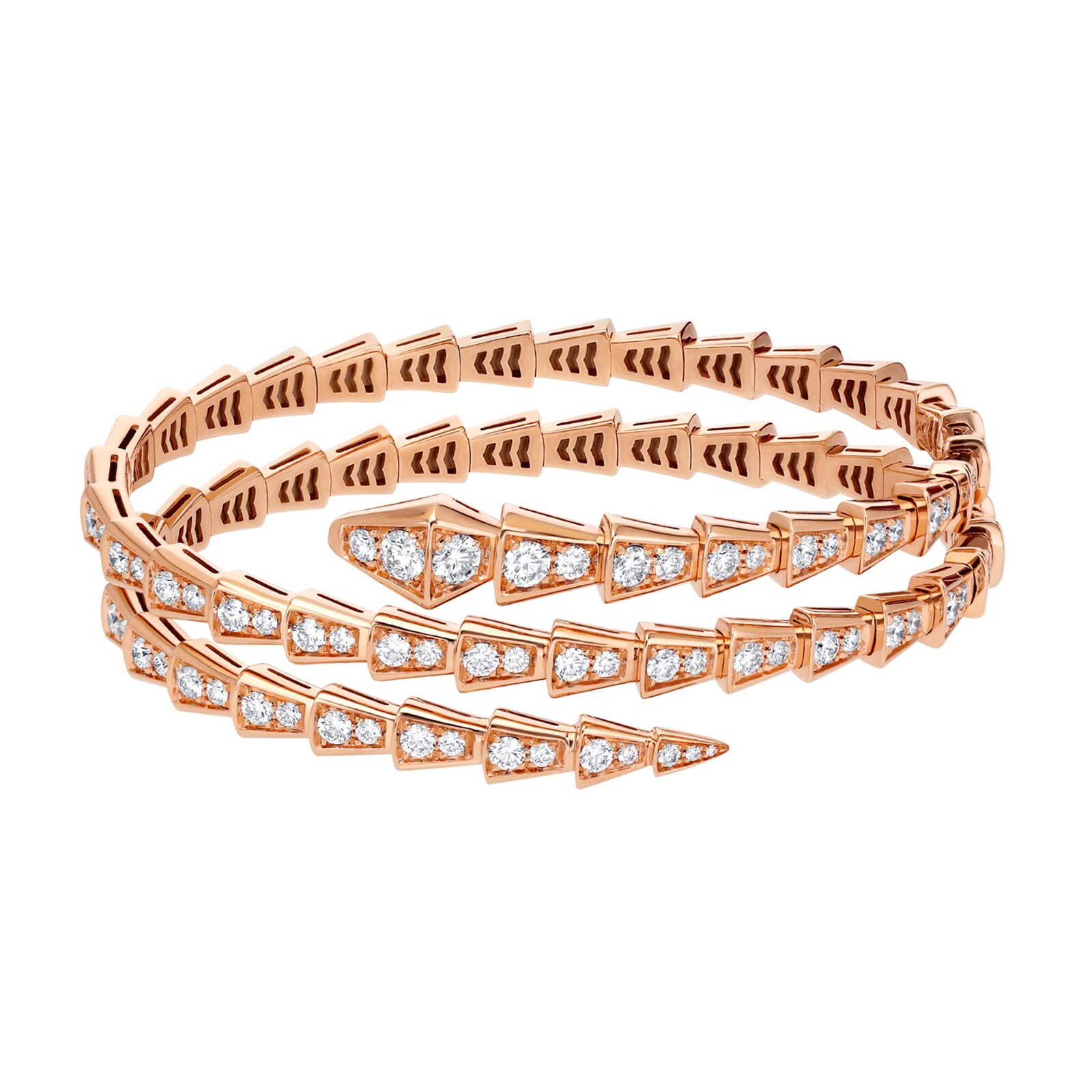 Bvlgari Jewelry 18k Rose Gold 5.02cttw Full Pave Diamond Serpenti Viper Bracelet
