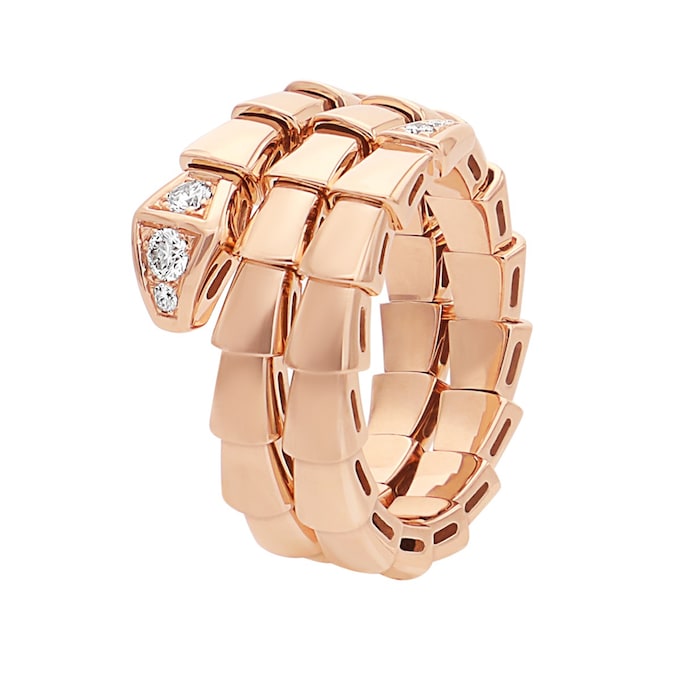 Bvlgari Jewelry 18k Rose Gold 0.10cttw Diamond Serpenti Viper 2 Row Ring Size XL