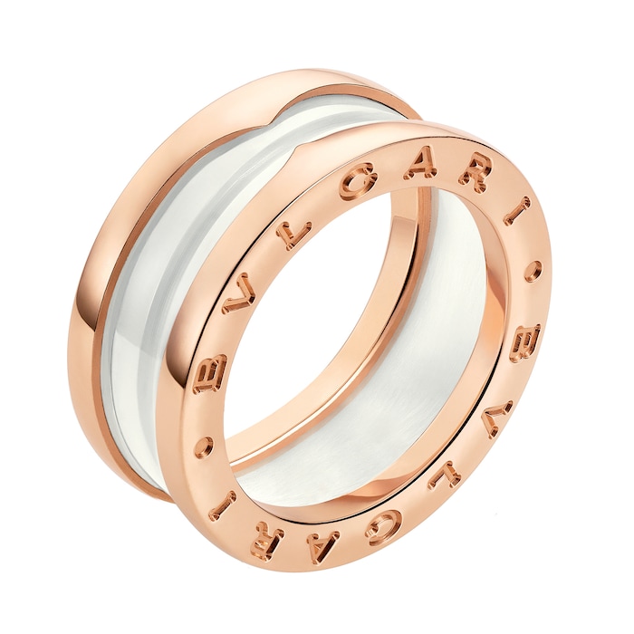 Bvlgari Jewelry 18k Rose Gold B.ZERO1 2 Band White Ceramic Ring - Size 6.25