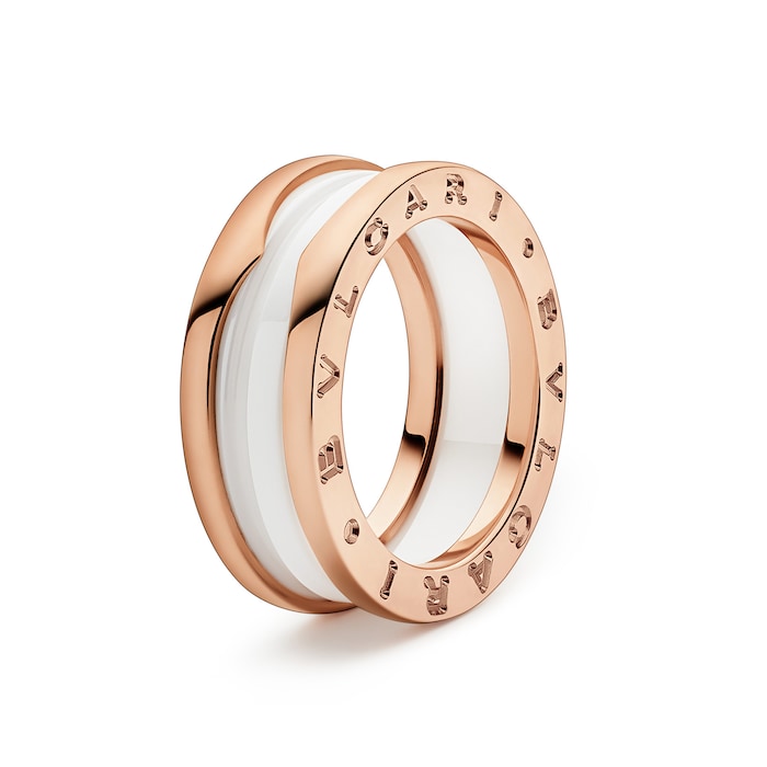 Bvlgari Jewelry 18k Rose Gold B.ZERO1 2 Band White Ceramic Ring - Size 6.25