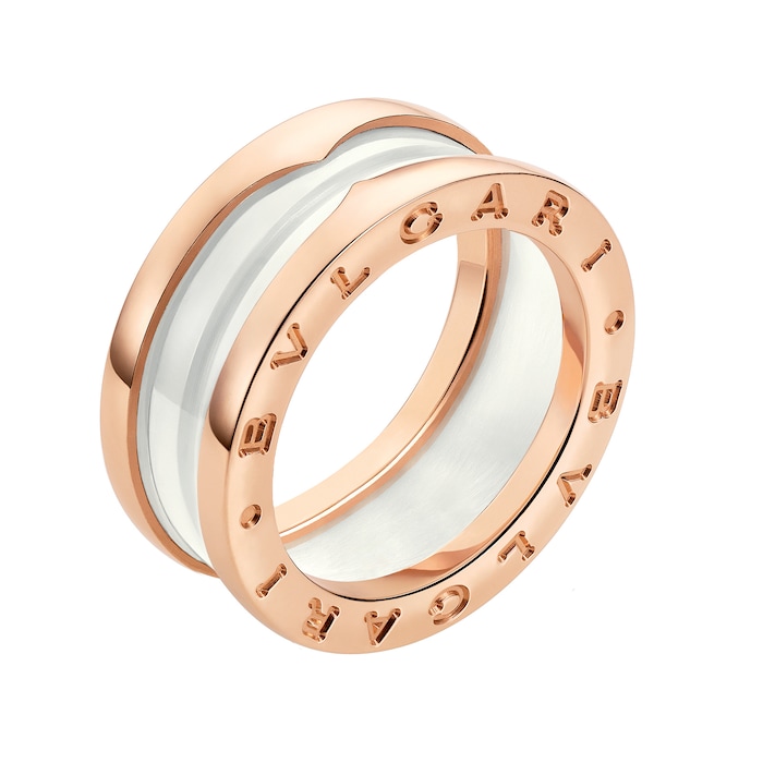 Bvlgari Jewelry 18k Rose Gold B.ZERO1 2 Band White Ceramic Ring - Size 7.75