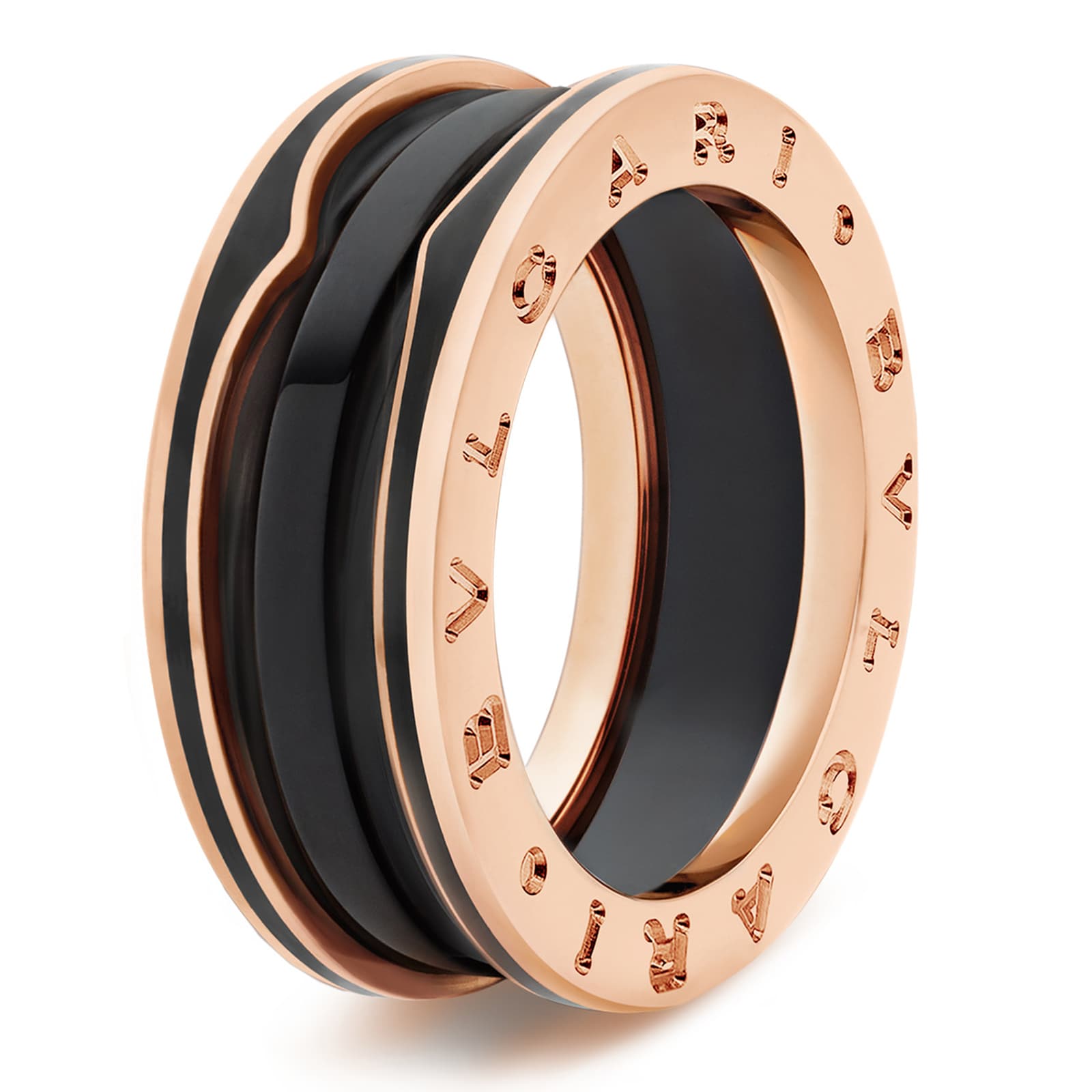 Bvlgari Jewelry 18k Rose Gold B.ZERO1 Black Ceramic Ring - Size 7.75