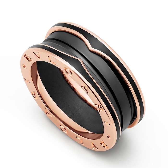 Bvlgari Jewelry 18k Rose Gold B.ZERO1 Black Ceramic Ring - Size 7.75