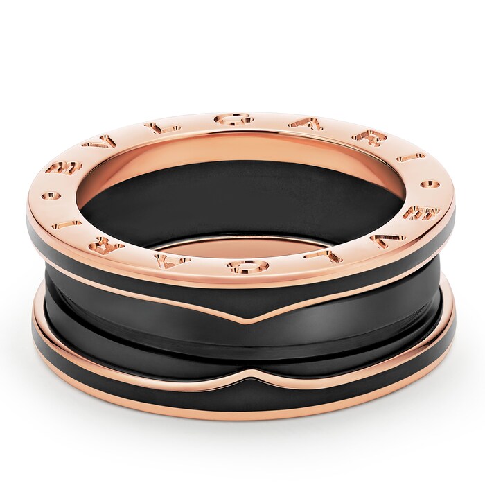 Bvlgari Jewelry 18k Rose Gold B.ZERO1 Black Ceramic Ring - Size 7.75