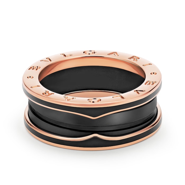 Bvlgari Jewelry 18k Rose Gold B.ZERO1 Black Ceramic Ring - Size 9.25