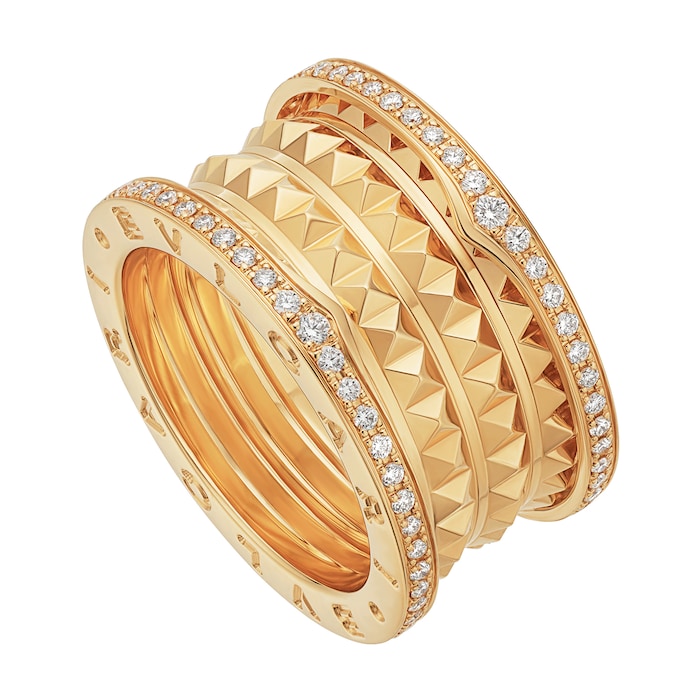 Bvlgari Jewelry 18k Yellow Gold B.ZERO1 3 Band 0.53cttw Pave Diamond Ring - Size 6.5