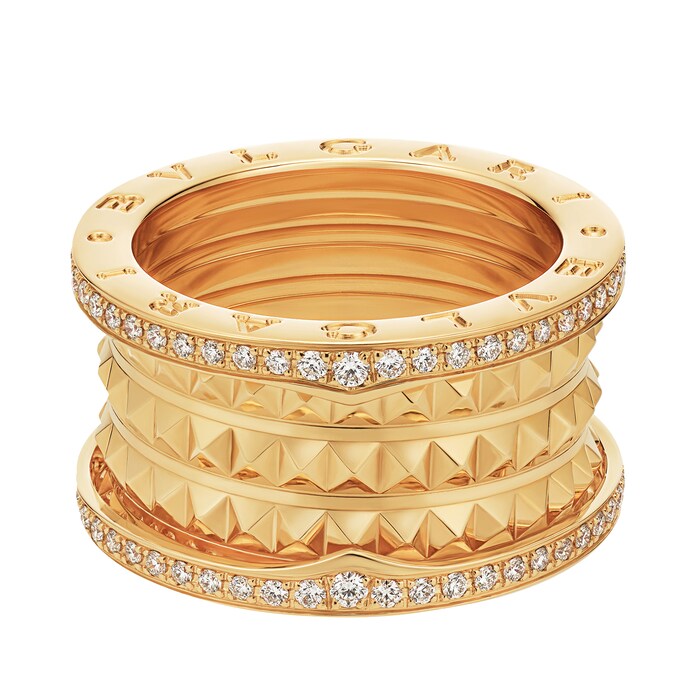 Bvlgari Jewelry 18k Yellow Gold B.ZERO1 3 Band 0.53cttw Pave Diamond Ring - Size 6.5