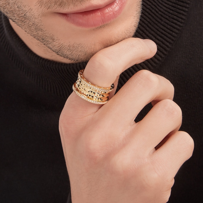 Bvlgari Jewelry 18k Yellow Gold B.ZERO1 3 Band 0.53cttw Pave Diamond Ring - Size 6.5