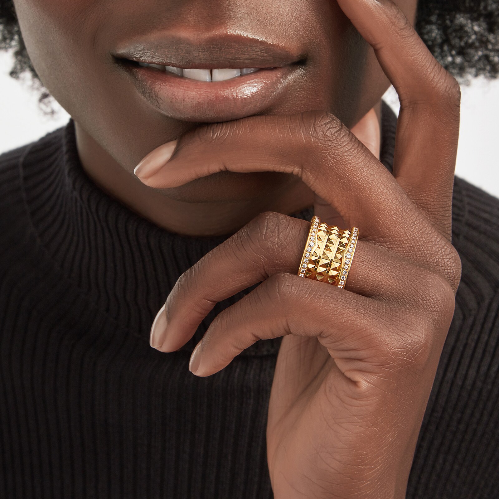 Bvlgari Jewelry 18k Yellow Gold B.ZERO1 3 Band 0.53cttw Pave Diamond Ring - Size 6.5