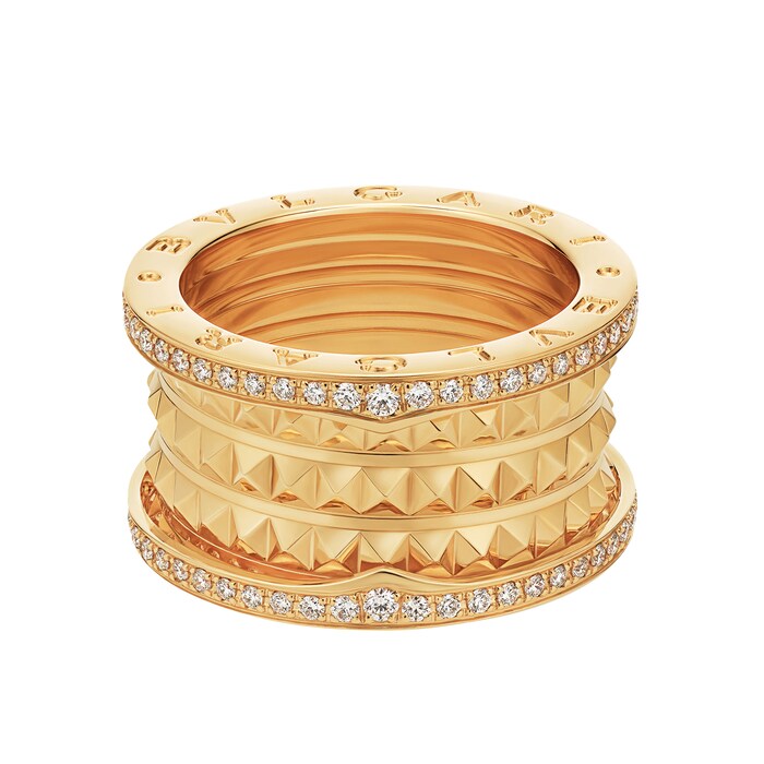 Bvlgari Jewelry 18k Yellow Gold B.ZERO1 3 Band 0.53cttw Pave Diamond Ring - Size 7.25