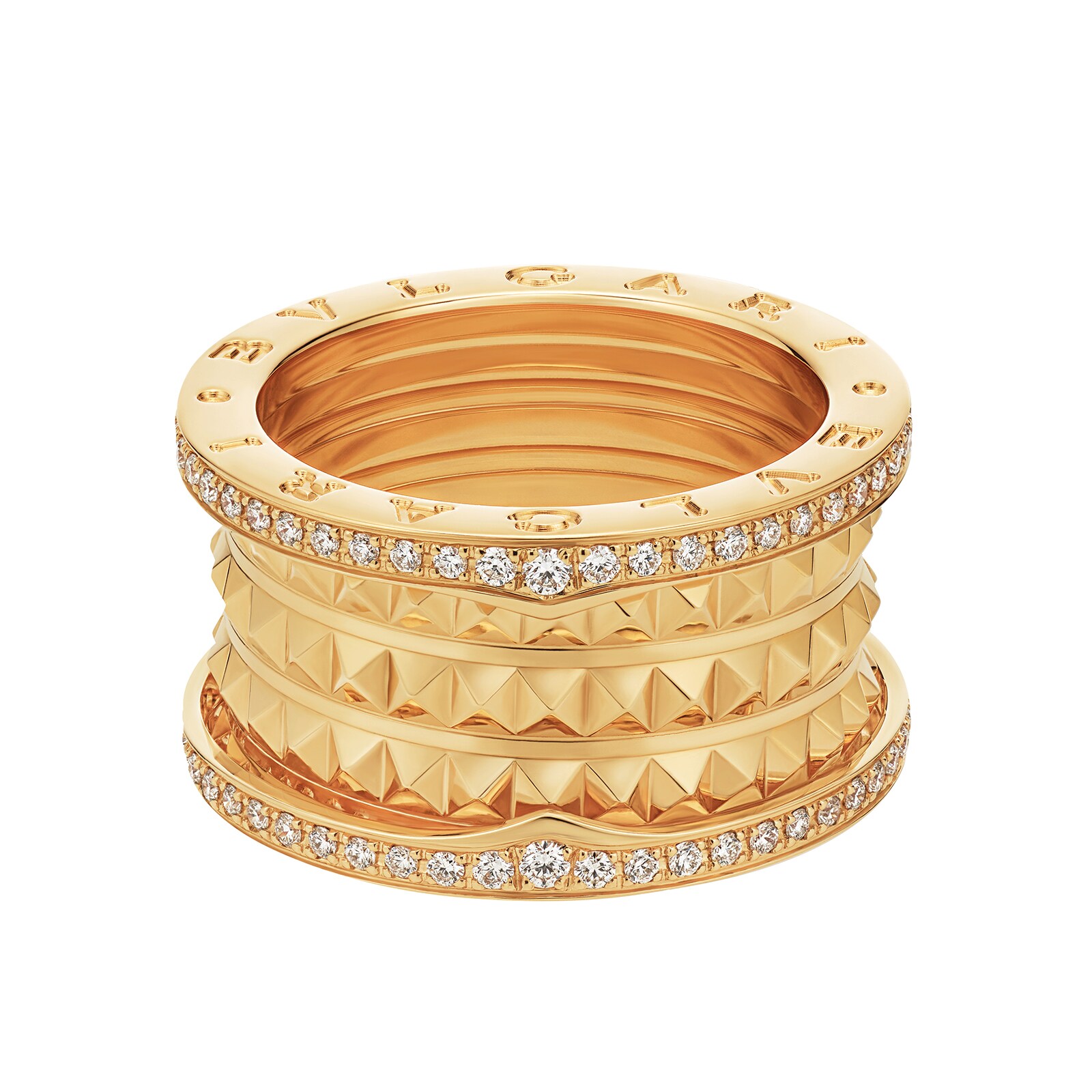 Bvlgari Jewelry 18k Yellow Gold B.ZERO1 3 Band 0.53cttw Pave Diamond Ring - Size 7.25