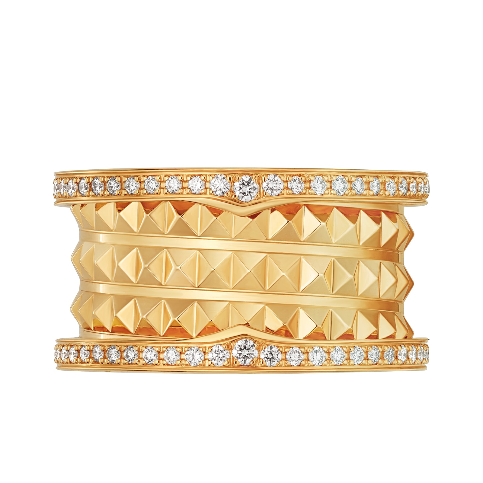 Bvlgari Jewelry 18k Yellow Gold B.ZERO1 3 Band 0.53cttw Pave Diamond Ring - Size 7.25