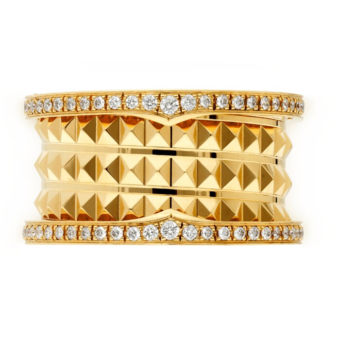 Bvlgari Jewelry 18k Yellow Gold B.ZERO1 3 Band 0.53cttw Pave Diamond Ring - Size 7.25