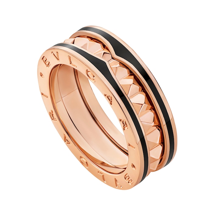 Bvlgari Jewelry 18k Rose Gold and Black Ceramic B.ZERO1 1 Band Ring - Size 7