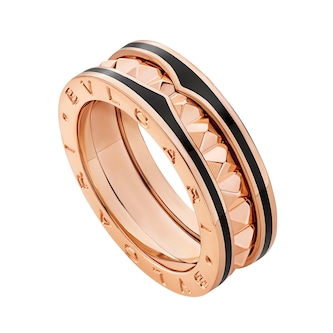 Bvlgari Jewelry 18k Rose Gold and Black Ceramic B.ZERO1 1 Band Ring - Size 7