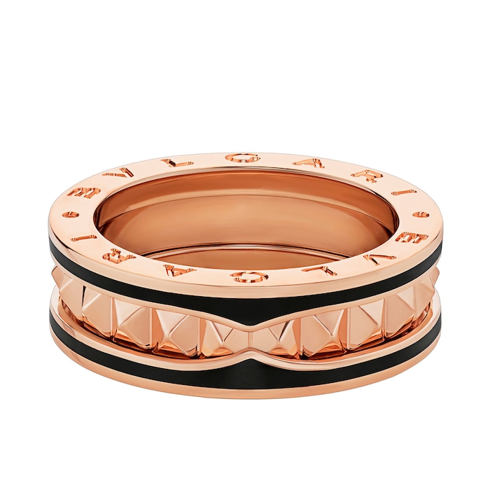 Bvlgari Jewelry 18k Rose Gold and Black Ceramic B.ZERO1 1 Band Ring - Size 7