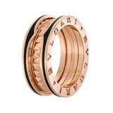 Bvlgari Jewelry 18k Rose Gold B.ZERO1 Stud Detail and Black Ceramic Ring - Size 5.75