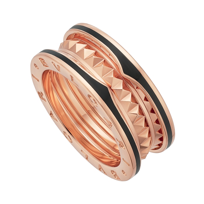 Bvlgari Jewelry 18k Rose Gold B.ZERO1 Stud Detail and Black Ceramic Ring - Size 6.5