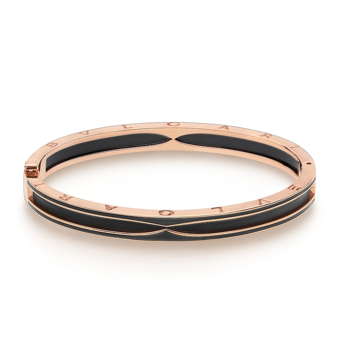 Bvlgari Jewelry 18k Rose Gold B.ZERO1 Black Ceramic Bracelet - Size Large