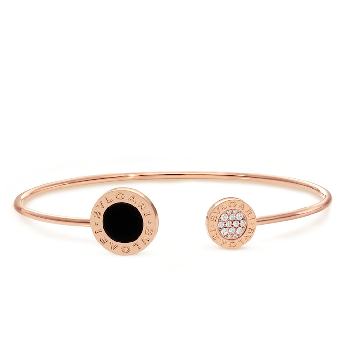 Bvlgari Jewelry 18k Rose Gold Bvlgari Bvlgari 0.10cttw Diamond and Black Onyx Bracelet 17cm