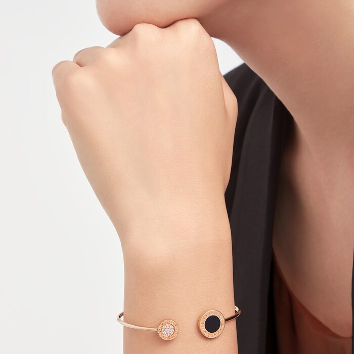 Bvlgari Jewelry 18k Rose Gold Bvlgari Bvlgari 0.10cttw Diamond and Black Onyx Bracelet 17cm