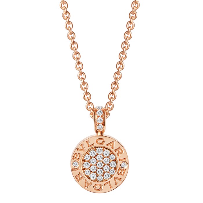 Bvlgari Jewelry 18k Rose Gold Bvlgari Bvlgari 0.28cttw Diamond and Jade Necklace 16-17 Inch