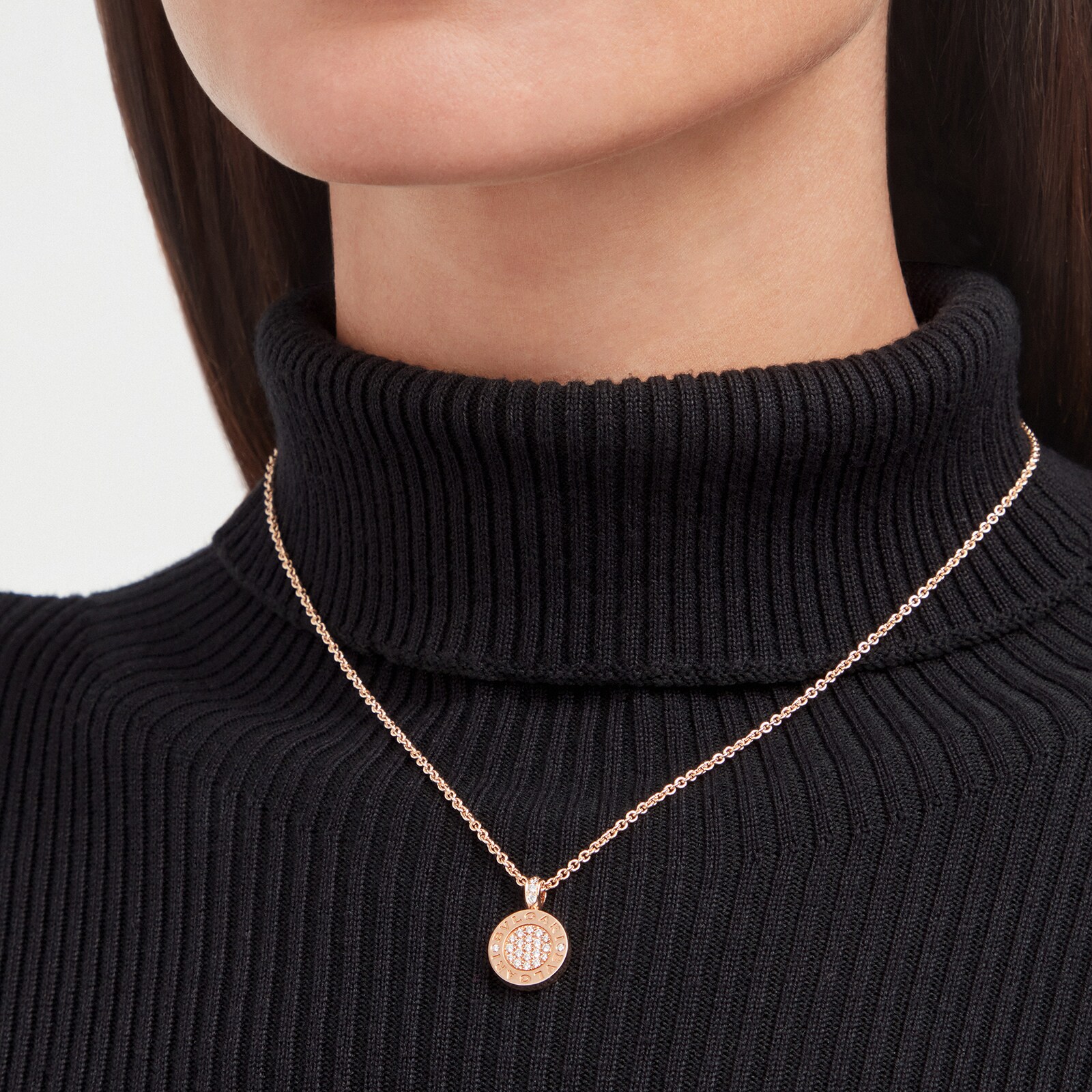 Bvlgari Jewelry 18k Rose Gold Bvlgari Bvlgari 0.28cttw Diamond and Jade Necklace 16-17 Inch