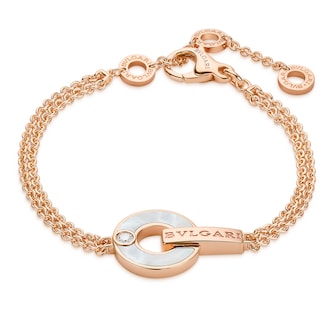 Bvlgari Jewelry 18k Rose Gold Bvlgari Bvlgari 0.06cttw Diamond and Mother of Pearl Bracelet - Size M/L