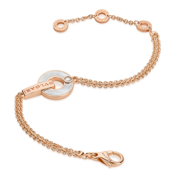 Bvlgari Jewelry 18k Rose Gold Bvlgari Bvlgari 0.06cttw Diamond and Mother of Pearl Bracelet - Size M/L