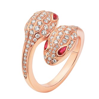 Bvlgari Jewelry 18k Rose Gold Serpenti Seduttori 0.57cttw Diamond and Rubellite Ring - Size 6.5