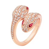 Bvlgari Jewelry 18k Rose Gold Serpenti Seduttori 0.57cttw Diamond and Rubellite Ring - Size 6.5