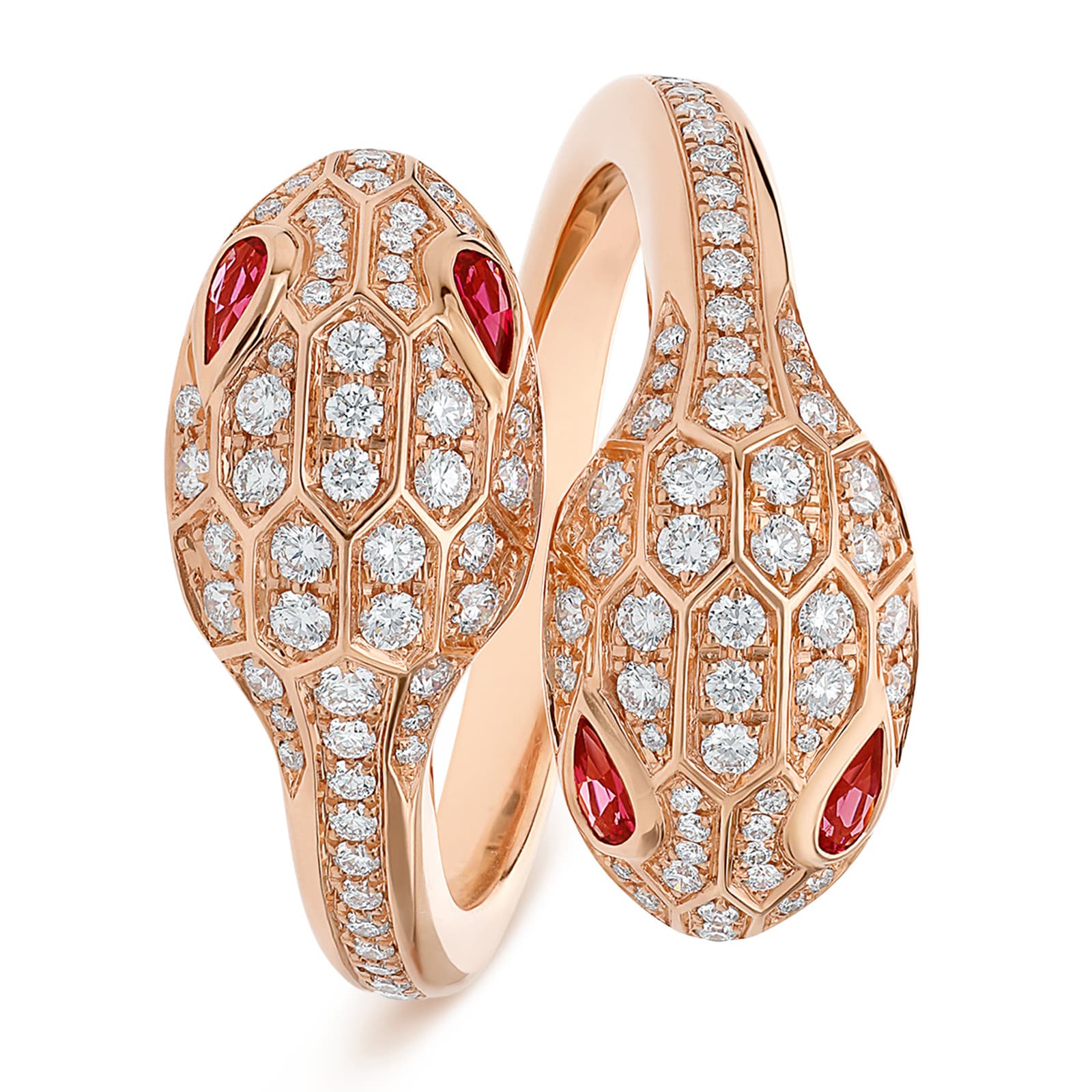 Bvlgari Jewelry 18k Rose Gold Serpenti Seduttori 0.57cttw Diamond and Rubellite Ring - Size 6.5