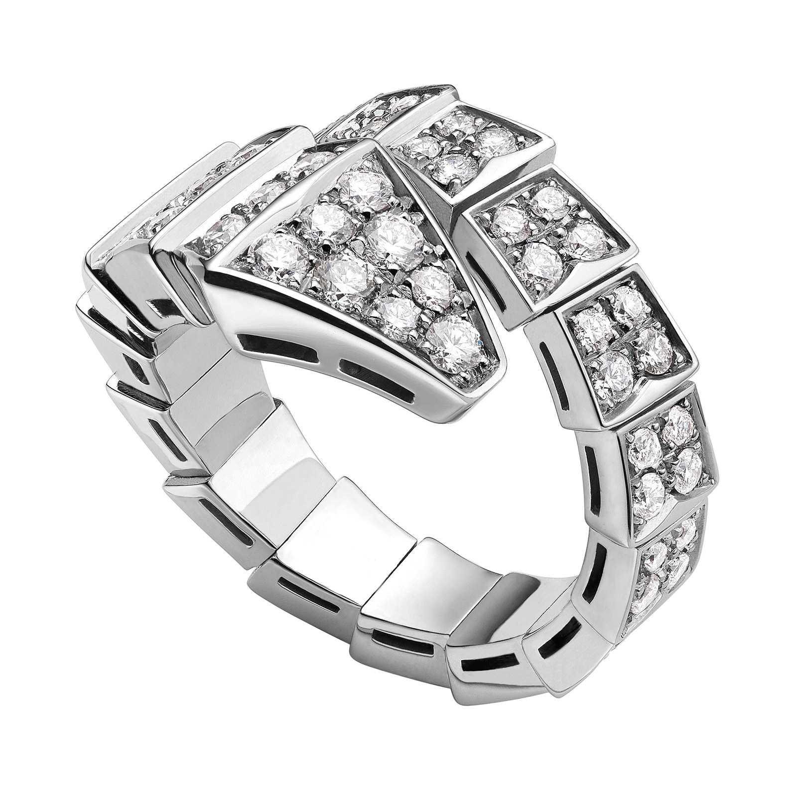 Bvlgari Jewelry 18k White Gold Serpenti Viper 1.58cttw Pave Diamond Ring - Size Medium Bvlgari Jewelry 18k White Gold Serpenti Viper 1.58cttw Pave Diamond Ring - Size Medium
