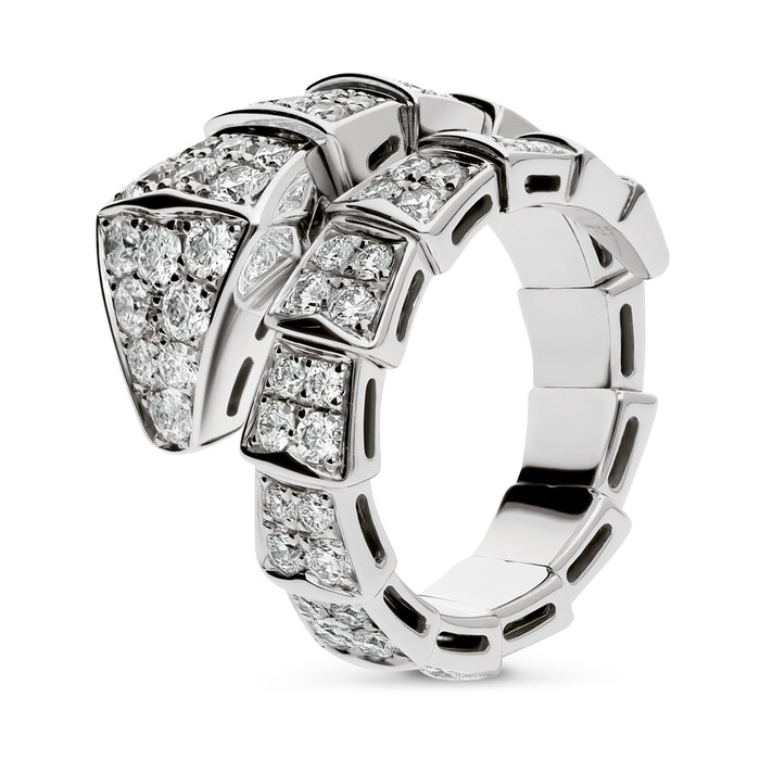 Bvlgari Jewelry 18k White Gold Serpenti Viper 1.58cttw Pave Diamond Ring - Size Medium