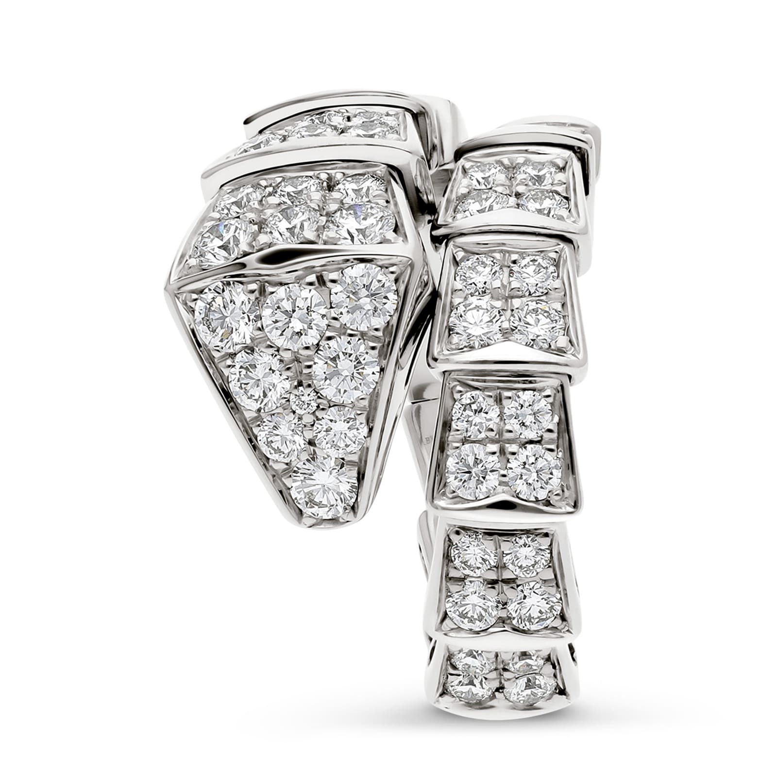 Bvlgari Jewelry 18k White Gold Serpenti Viper 1.58cttw Pave Diamond Ring - Size Medium