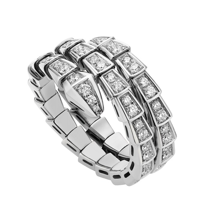 Bvlgari Jewelry 18k White Gold Serpenti Viper 2 Row 1.22cttw Full Pave Diamond Ring - Size Medium